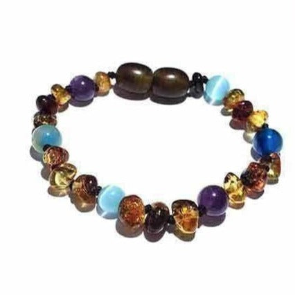 Child Ocean Amethyst Blue Cats Eyes Agate Green Baltic Amber Anklet Bracelet