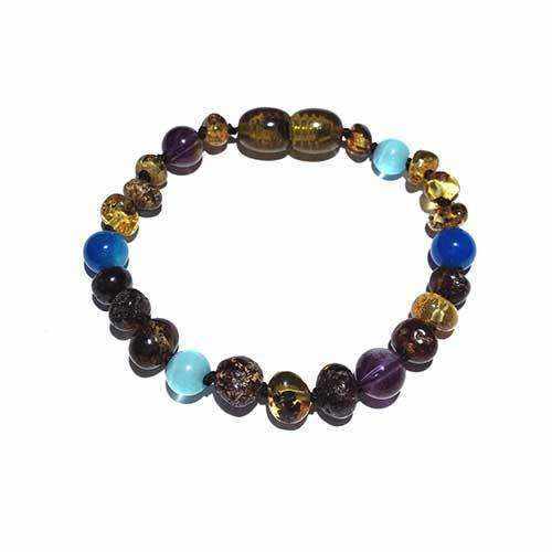 Child Ocean Amethyst Blue Cats Eyes Agate Green Baltic Amber Anklet Bracelet