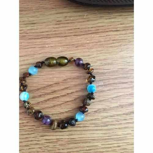 Child Ocean Amethyst Blue Cats Eyes Agate Green Baltic Amber Anklet Bracelet