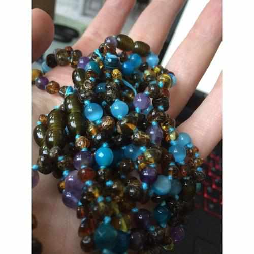 Child Ocean Amethyst Blue Cats Eyes Agate Green Baltic Amber Anklet Bracelet