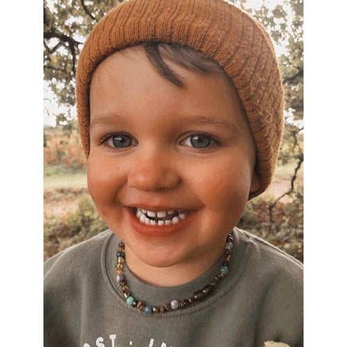 Child Ocean Green Baltic Amber Amethyst Blue Cats Eyes Necklace