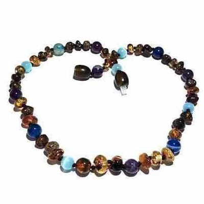 Child Ocean Green Baltic Amber Amethyst Blue Cats Eyes Necklace