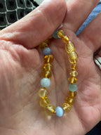 Child Paradise Blue Cats Eyes Aquamarine Gemstones Baltic Amber Anklet Bracelet