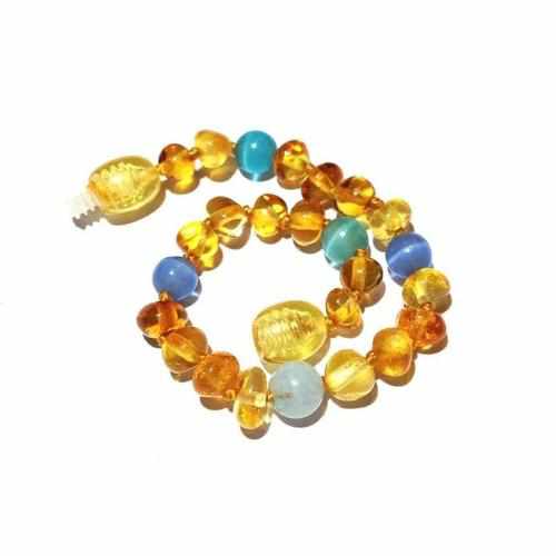 Child Paradise Blue Cats Eyes Aquamarine Gemstones Baltic Amber Anklet Bracelet