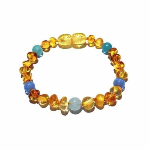 Child Paradise Blue Cats Eyes Aquamarine Gemstones Baltic Amber Anklet Bracelet