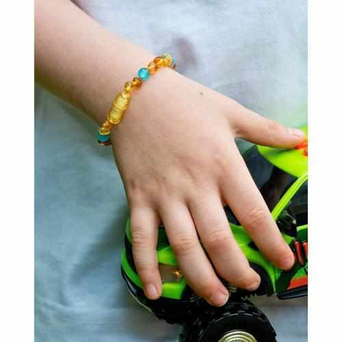 Child Paradise Blue Cats Eyes Aquamarine Gemstones Baltic Amber Anklet Bracelet