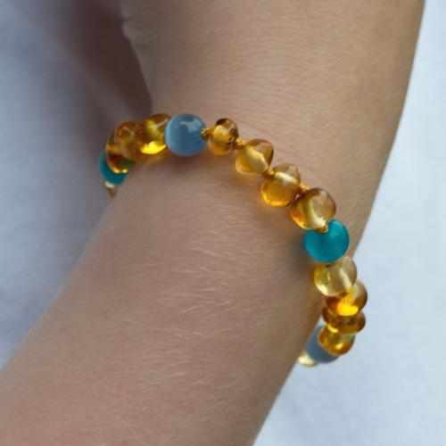 Child Paradise Blue Cats Eyes Aquamarine Gemstones Baltic Amber Anklet Bracelet
