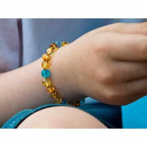 Child Paradise Blue Cats Eyes Aquamarine Gemstones Baltic Amber Anklet Bracelet