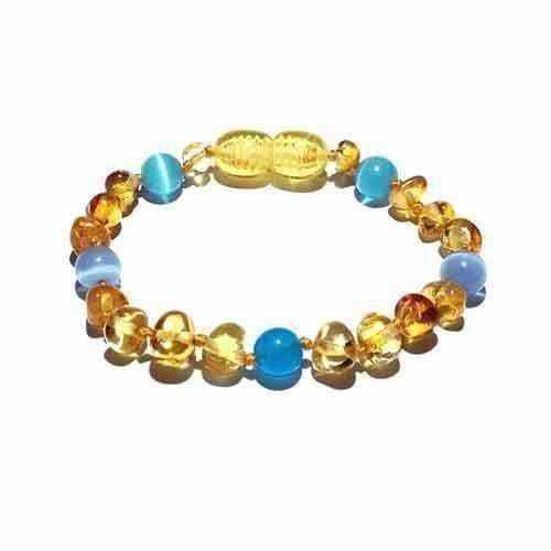 Child Paradise Blue Cats Eyes Aquamarine Gemstones Baltic Amber Anklet Bracelet
