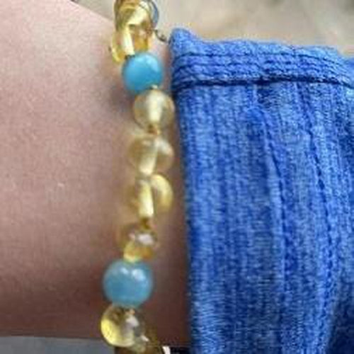 Child Paradiso Blue Cats Eyes Aquamarine Gemstones Baltic Amber Anklet Bracelet