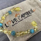 Child Paradiso Blue Cats Eyes Aquamarine Gemstones Baltic Amber Anklet Bracelet