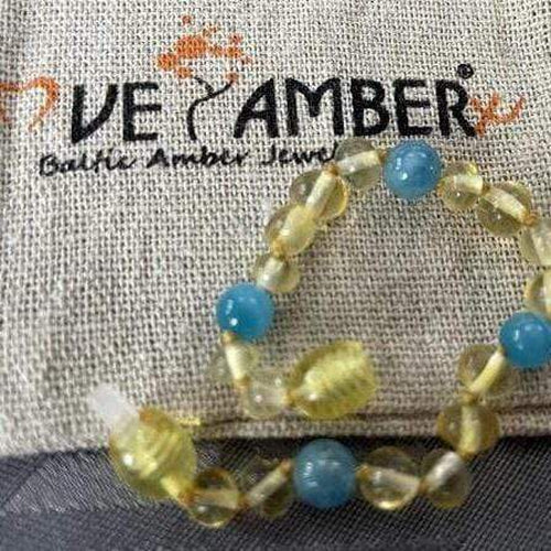 Child Paradiso Blue Cats Eyes Aquamarine Gemstones Baltic Amber Anklet Bracelet
