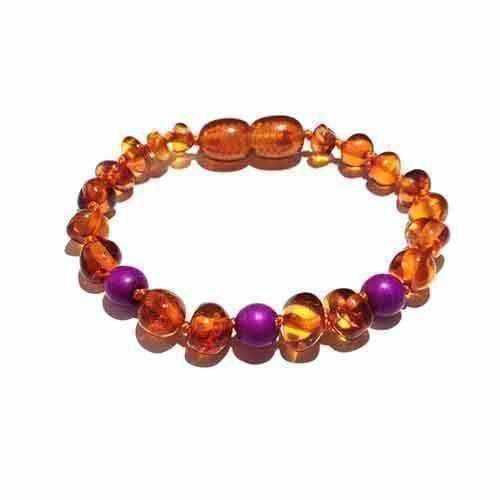 Child Plumberry Purple Howlite and Polished Cognac Baltic Amber Anklet Bracelet