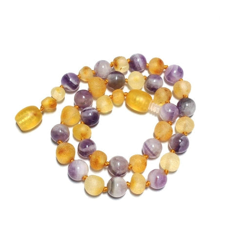 Child Purple Rain Raw Honey Amethyst Gemstone Baltic Amber Necklace