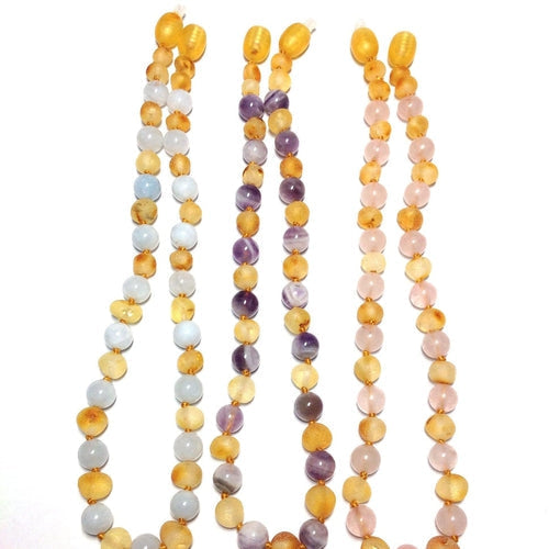 Child Purple Rain Raw Honey Amethyst Gemstone Baltic Amber Necklace