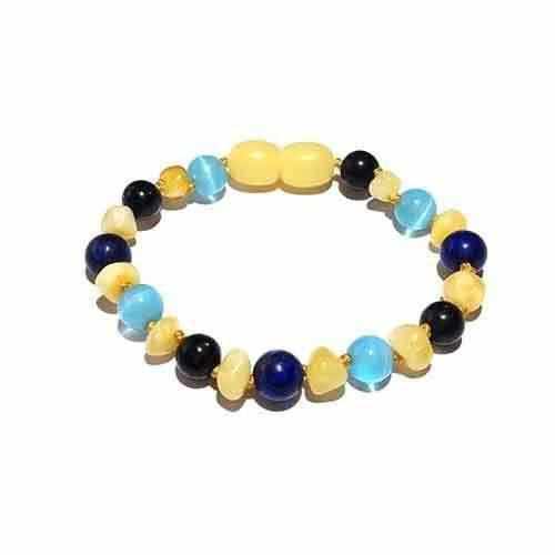Child Rhodes Blue Gemstones Butterscotch Baltic Amber Anklet