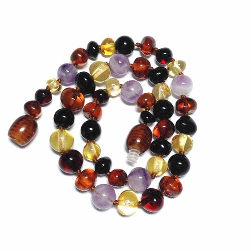 Child Shanti Amethyst Shungite Polished Baltic Amber Anklet Bracelet