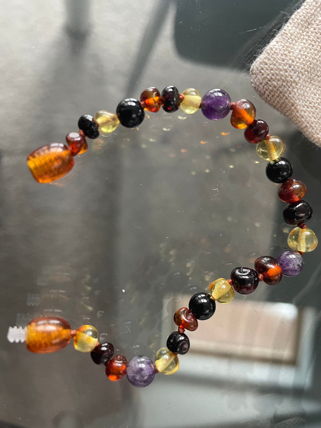 Child Shanti Amethyst Shungite Polished Baltic Amber Anklet Bracelet