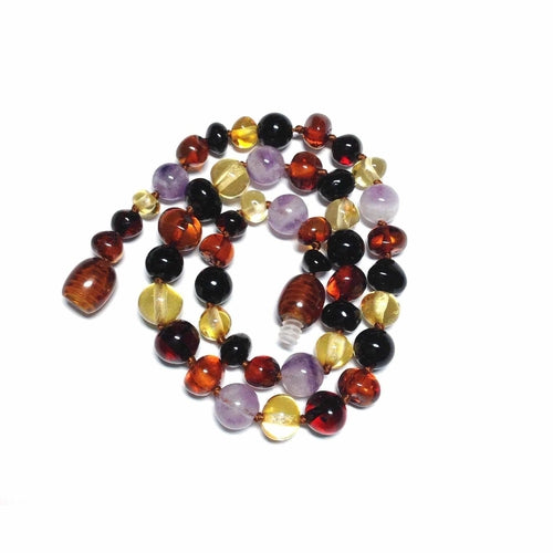 Child Shanti Shungite Amethyst Mixed Baltic Amber Necklace
