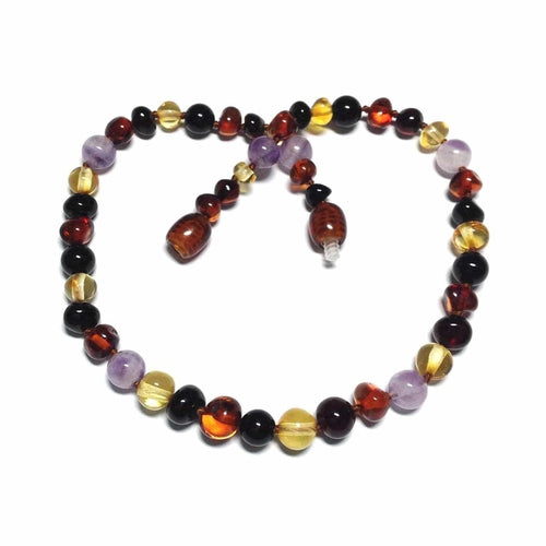 Child Shanti Shungite Amethyst Mixed Baltic Amber Necklace 40cm (Teen)