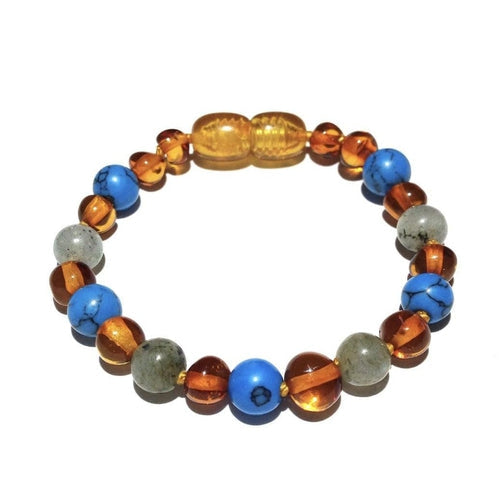 Child Shoreline Blue Howlite Labradorite Polished Honey Calming Baltic Amber Anklet