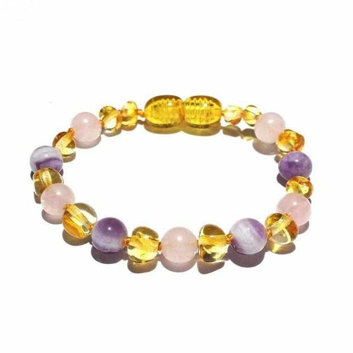 Child Tara Amethyst Purple Rose Quartz Gemstones Baltic Amber Anklet Bracelet 20cm (XXXL)