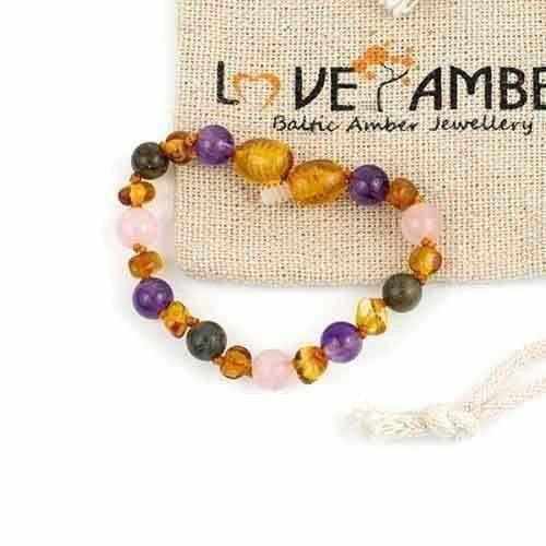 Child Titania Amethyst Rose Quartz Labradorite Honey Baltic Amber Anklet Bracelet