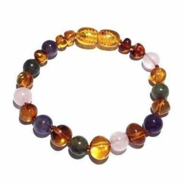 Child Titania Amethyst Rose Quartz Labradorite Honey Baltic Amber Anklet Bracelet 18cm (XL)