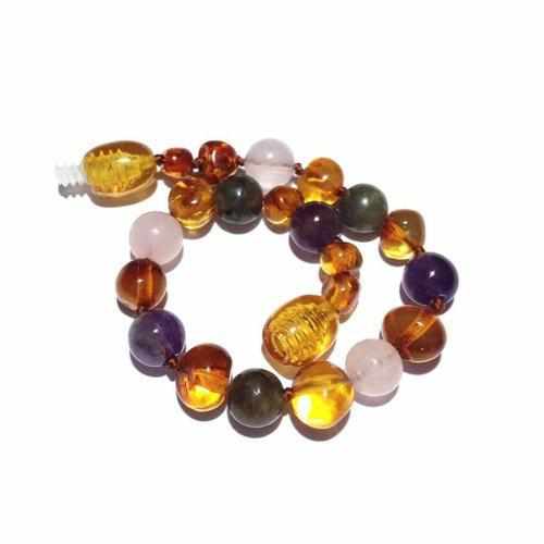 Child Titania Amethyst Rose Quartz Labradorite Honey Baltic Amber Anklet Bracelet 17cm (L)