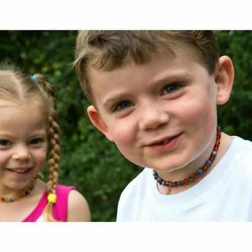 Child Truth Polished Cognac Baltic Amber Sodalite Necklace
