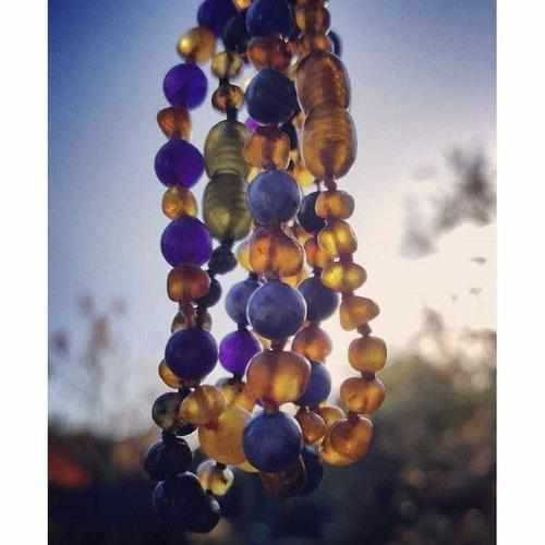 Child Truth Sodalite and Polished Cognac Baltic Amber Anklet Bracelet