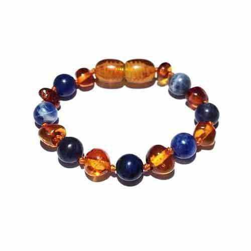 Child Truth Sodalite and Polished Cognac Baltic Amber Anklet Bracelet