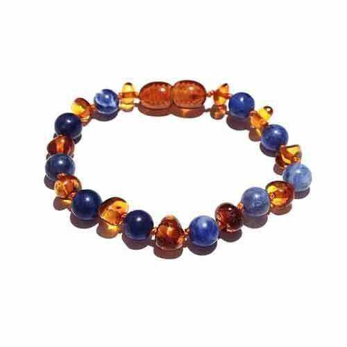 Child Truth Sodalite and Polished Cognac Baltic Amber Anklet Bracelet
