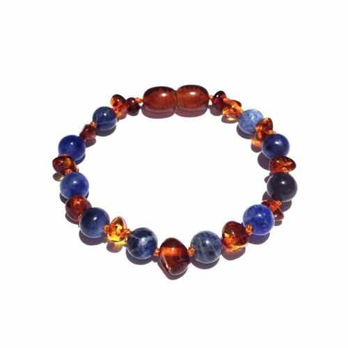 Child Truth Sodalite and Polished Cognac Baltic Amber Anklet Bracelet