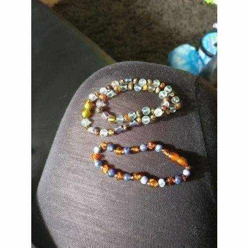 Child Truth Sodalite and Polished Cognac Baltic Amber Anklet Bracelet