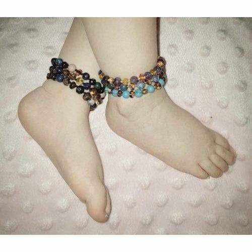 Child Truth Sodalite and Polished Cognac Baltic Amber Anklet Bracelet