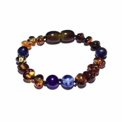 Child Twilight Lapis Lazuli Sodalite Amethyst and Green Baltic Amber Anklet