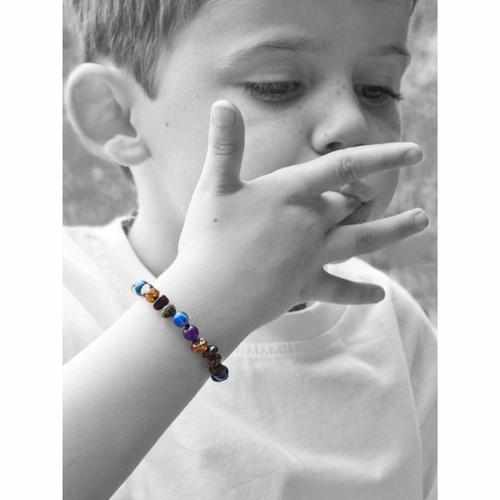 Child Twilight Lapis Lazuli Sodalite Amethyst and Green Baltic Amber Anklet