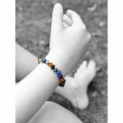 Child Twilight Lapis Lazuli Sodalite Amethyst and Green Baltic Amber Anklet