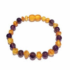 Child Violet Raw Honey Amethyst Gemstone Baltic Amber Anklet 15cm (M)