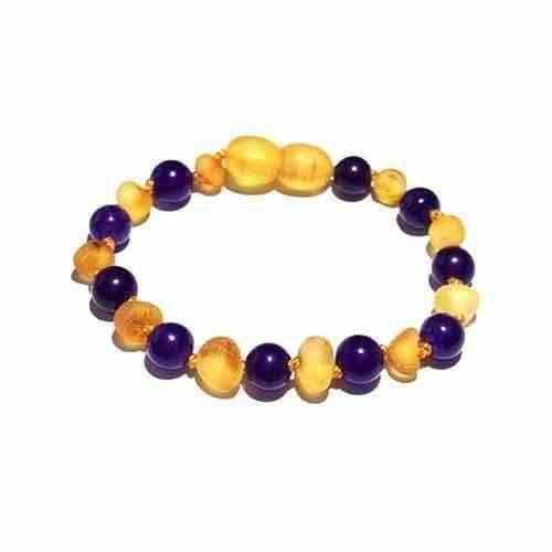 Child Violet Raw Honey Amethyst Gemstone Baltic Amber Anklet