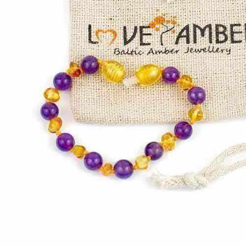 Child Violet Sparkle Honey Amethyst Baltic Amber Anklet