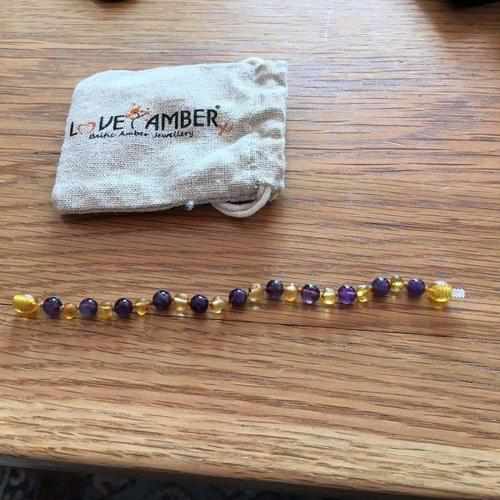 Child Violet Sparkle Honey Amethyst Baltic Amber Anklet