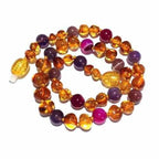 Childs Emily Honey Baltic Amber Amethyst Purple Pink Agate Gemstone Bead Necklace