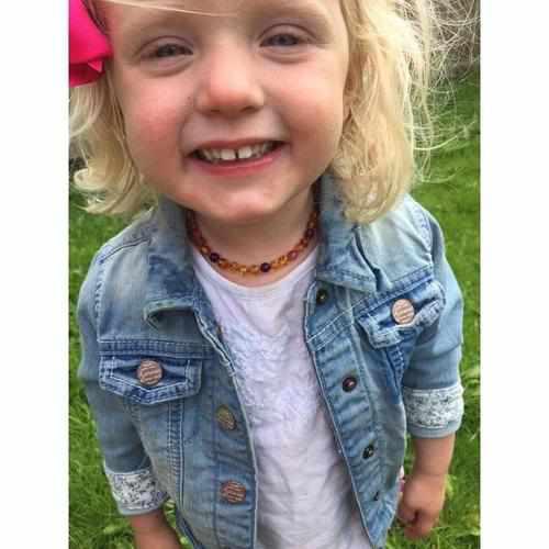 Childs Emily Honey Baltic Amber Amethyst Purple Pink Agate Gemstone Bead Necklace