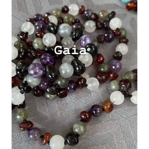 Childs Gaia Black Cherry Baltic Amber Amethyst Rose Quartz Labradorite Gemstone Necklace