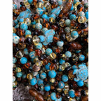 Childs Koopa Blue Turtle Jasper and Polished Rainbow Mixed Baltic Amber Necklace