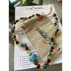 Childs Koopa Blue Turtle Jasper and Polished Rainbow Mixed Baltic Amber Necklace