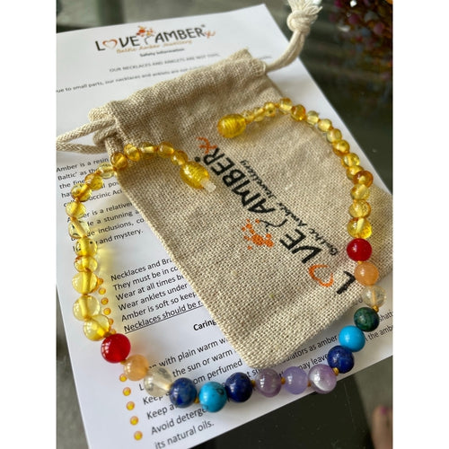 Childs Phoebe Polished Lemon Baltic Amber Beads and Gemstones Necklace