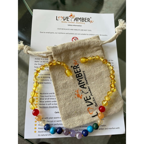Childs Phoebe Polished Lemon Baltic Amber Beads and Gemstones Necklace